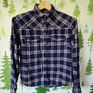 JACHS Girlfriend Navy and Red Plaid Button Down Shirt